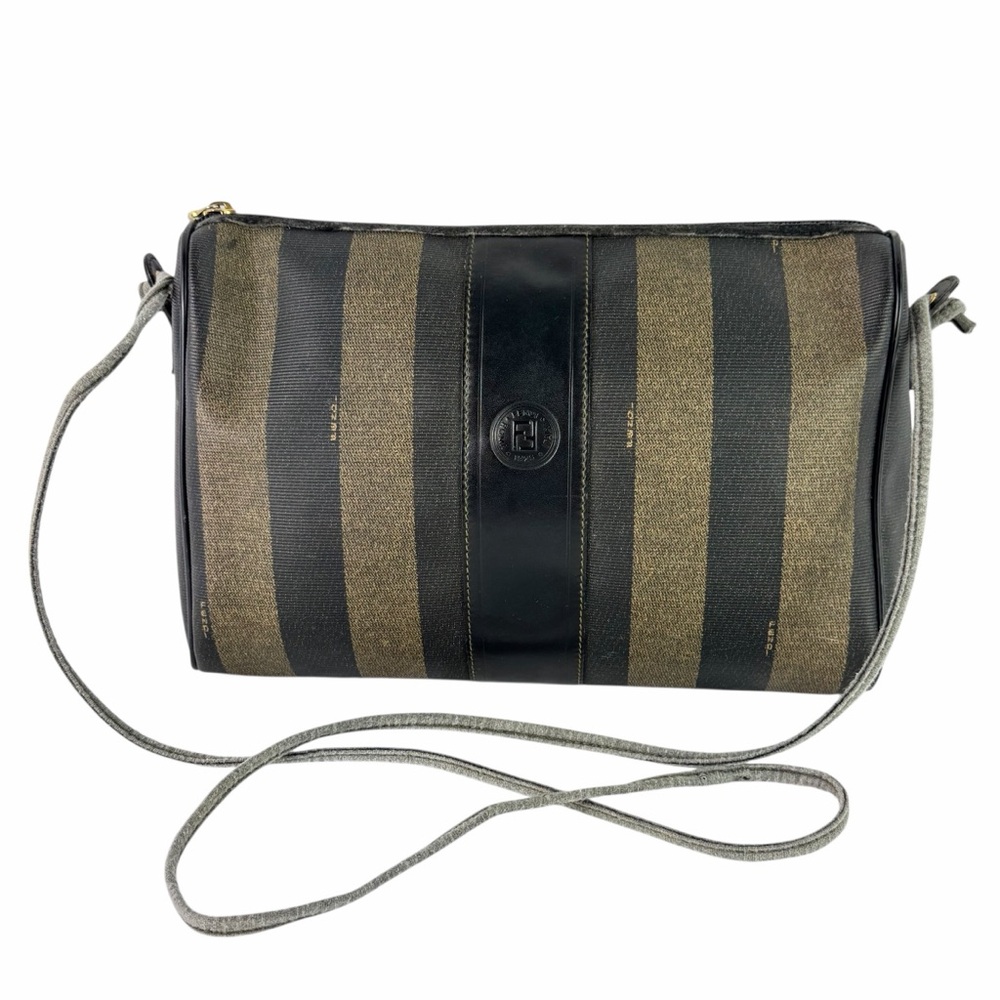 FENDI Vintage Distressed Pequin Striped Canvas Crossbody Bag Made in Italy